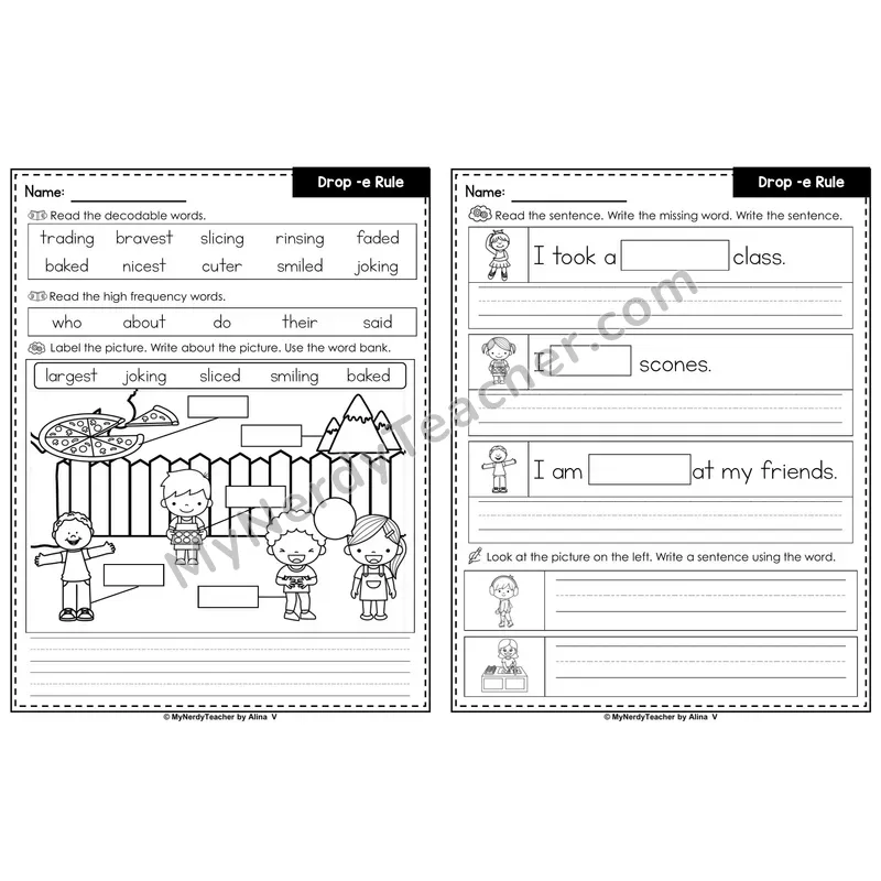 Drop -e Rule Label & Write Worksheet