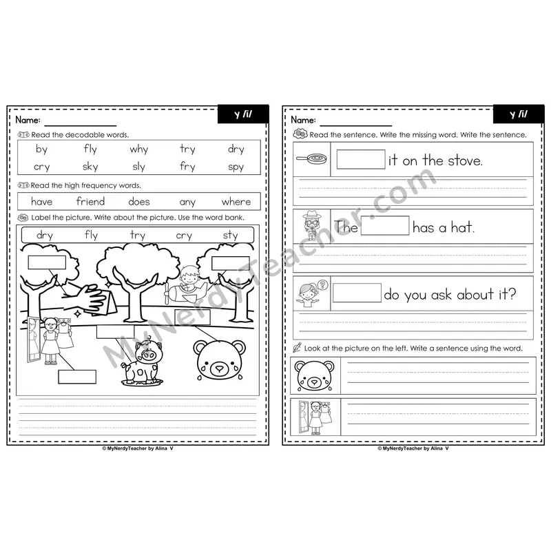 y as Long I (-y at End) Label & Write Worksheet