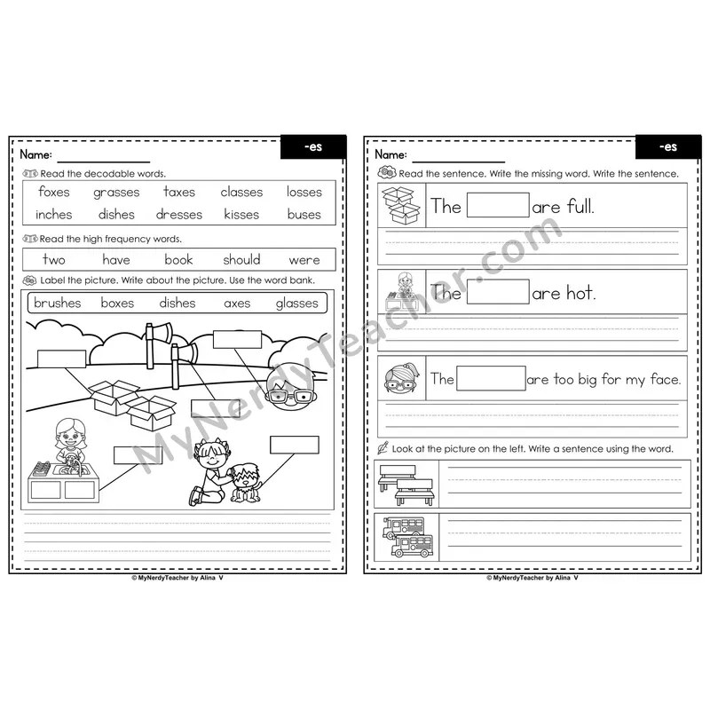 Suffix -es (Inflectional Ending) Label & Write Worksheet