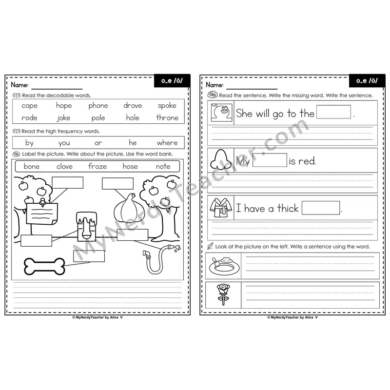 o_e (Long O — Silent E) Label & Write Worksheet