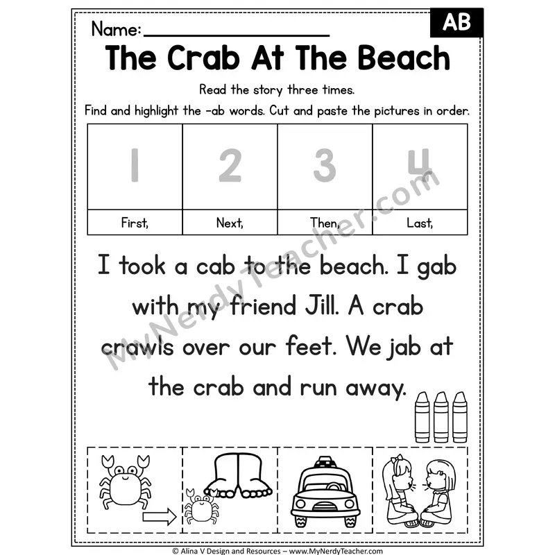 Short A CVC Decodable Reader — The Crab At The Beach (AB)