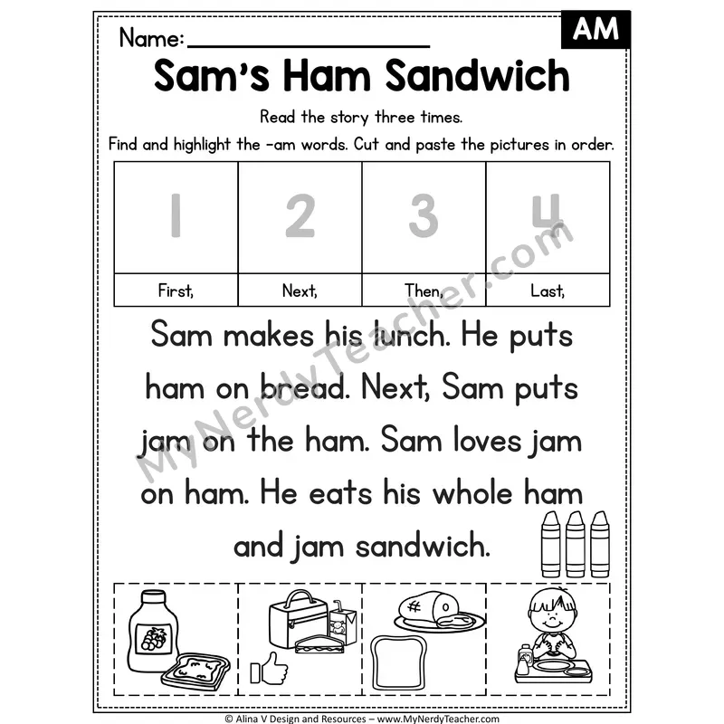 Short A CVC Decodable Reader — Sam's Ham Sandwich (AM)