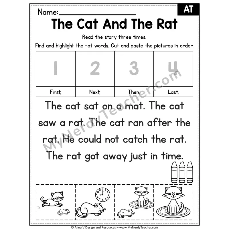 Short A CVC Decodable Reader — The Cat And The Rat (AT)