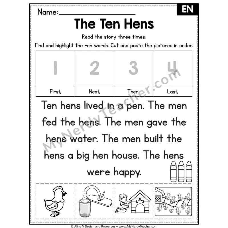 Short E CVC Decodable Reader — The Ten Hens (EN)