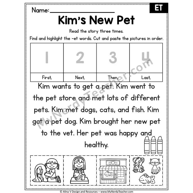 Short E CVC Decodable Reader — Kim's New Pet (ET)