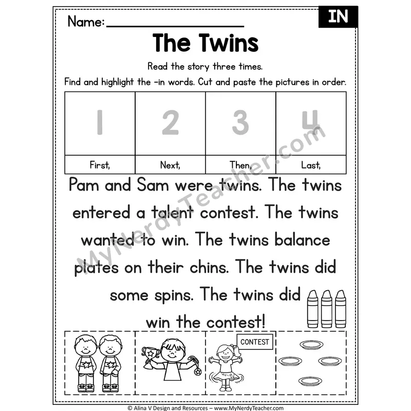 Short I CVC Decodable Reader — The Twins (IN)