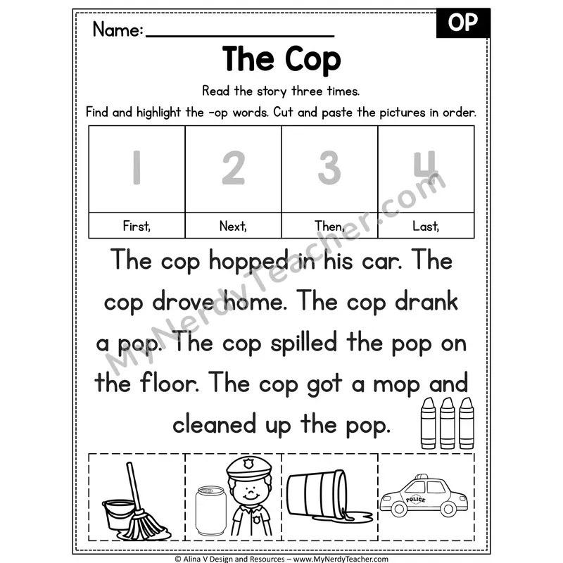 Short O CVC Decodable Reader — The Cop (OP)