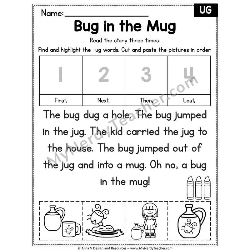 Short U CVC Decodable Reader — Bug in the Mug (UG)