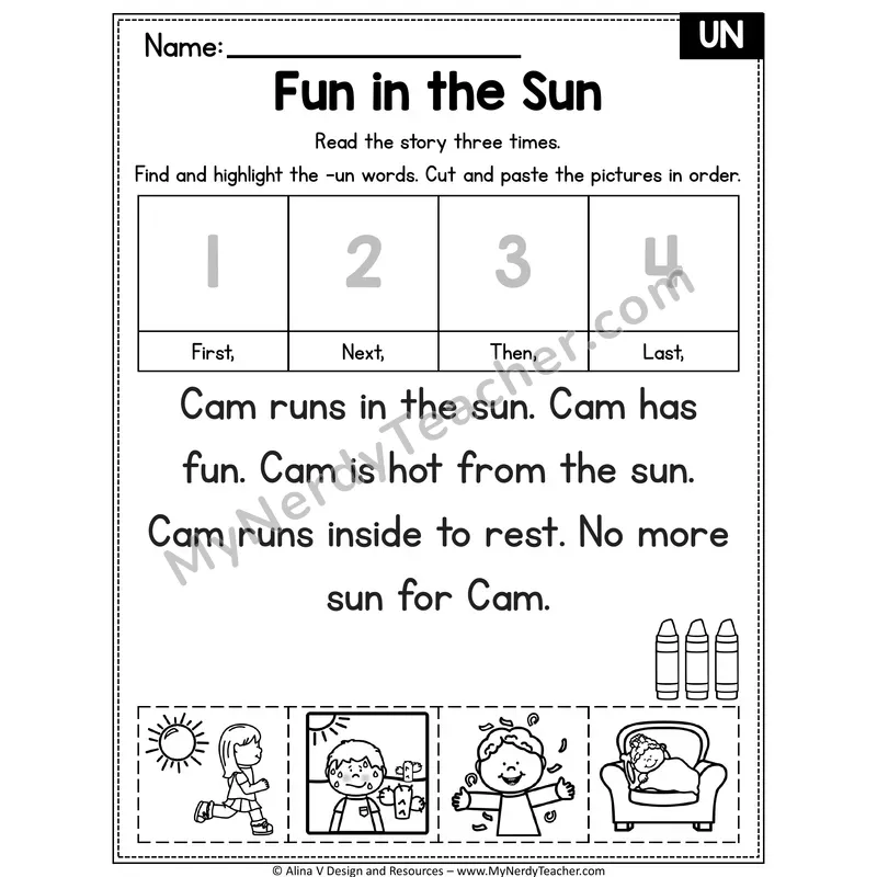 Short U CVC Decodable Reader — Fun in the Sun (UN)