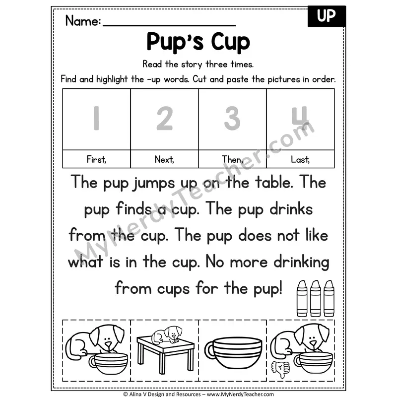 Short U CVC Decodable Reader — Pup's Cup (UP)