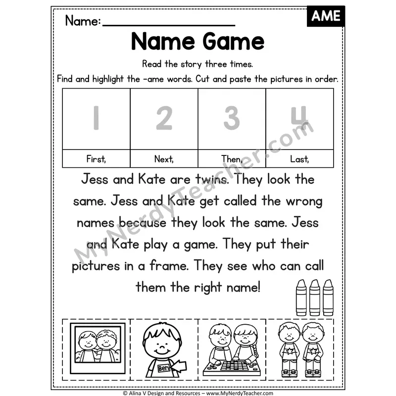 Long A VCe (a_e) Decodable Reader — Name Game (AME)