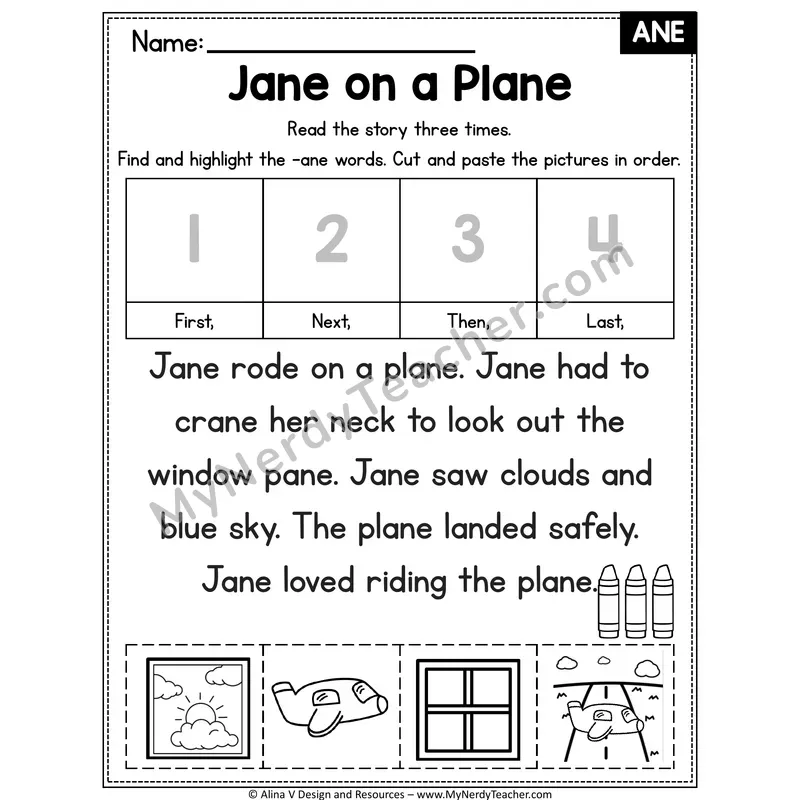 Long A VCe (a_e) Decodable Reader — Jane on a Plane (ANE)