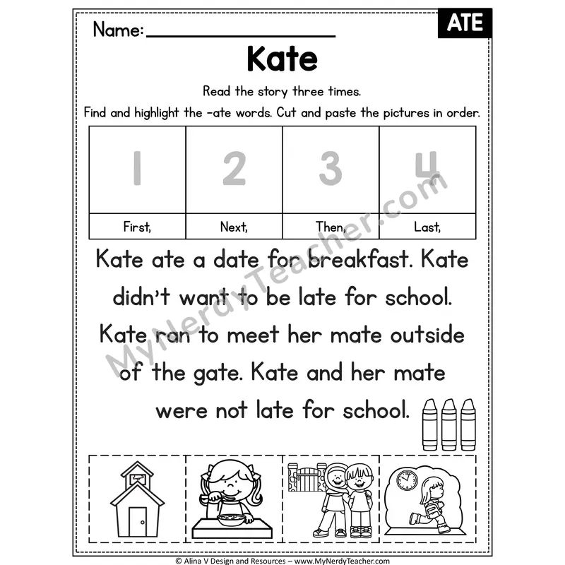 Long A VCe (a_e) Decodable Reader — Kate (ATE)