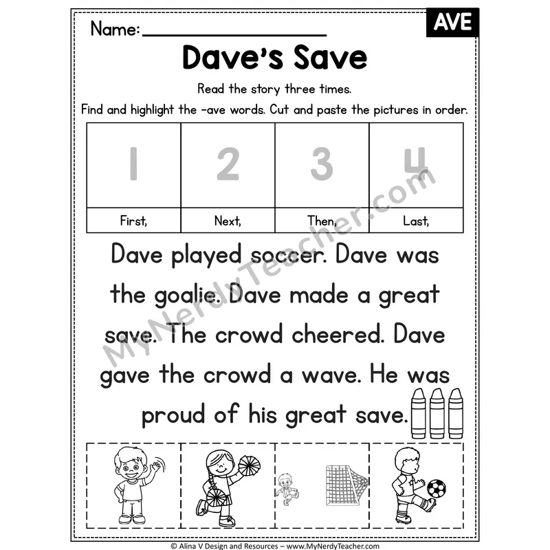 Long A VCe (a_e) Decodable Reader — Dave's Save (AVE)