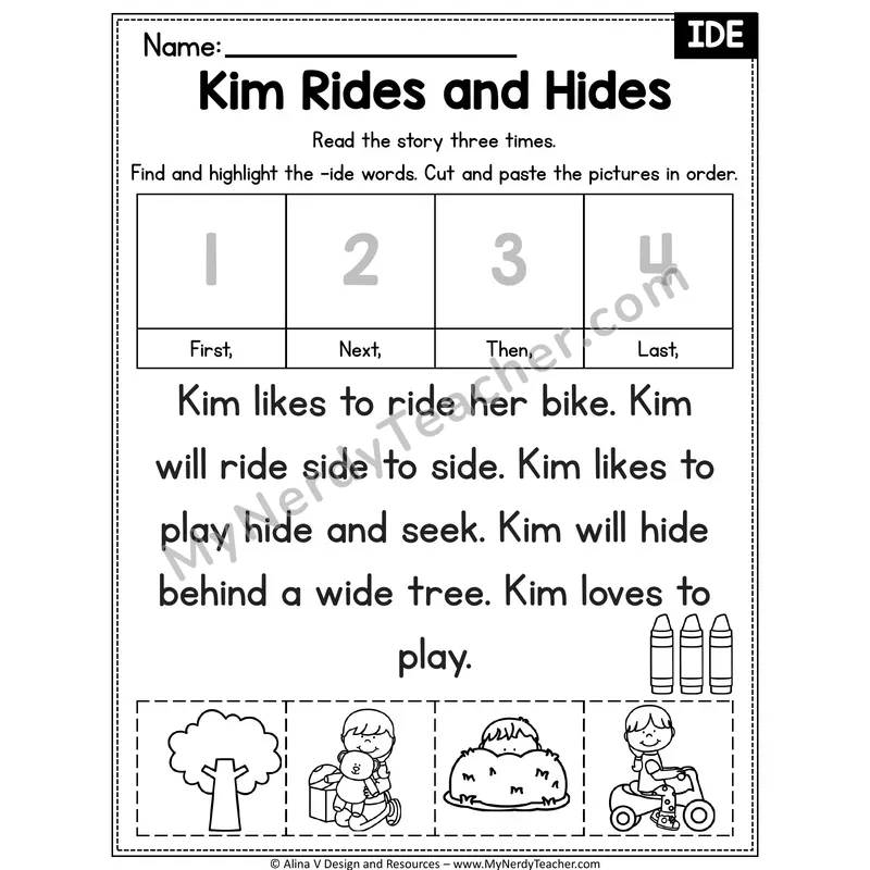 Long I VCe (i_e) Decodable Reader — Kim Rides and Hides (IDE)