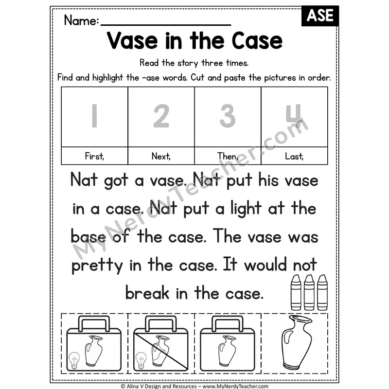 Long A VCe (a_e) Decodable Reader — Vase in the Case (ASE)