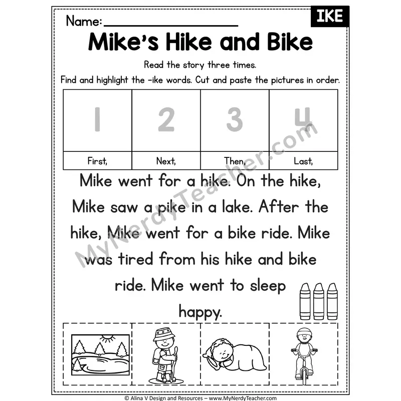 Long I VCe (i_e) Decodable Reader — Mike's Hike and Bike (IKE)
