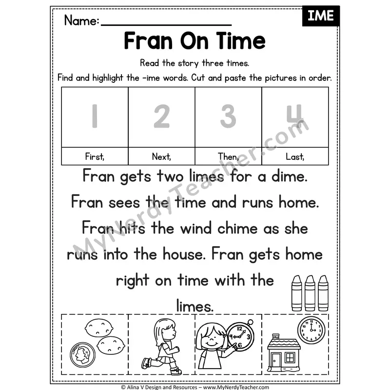 Long I VCe (i_e) Decodable Reader — Fran On Time (IME)