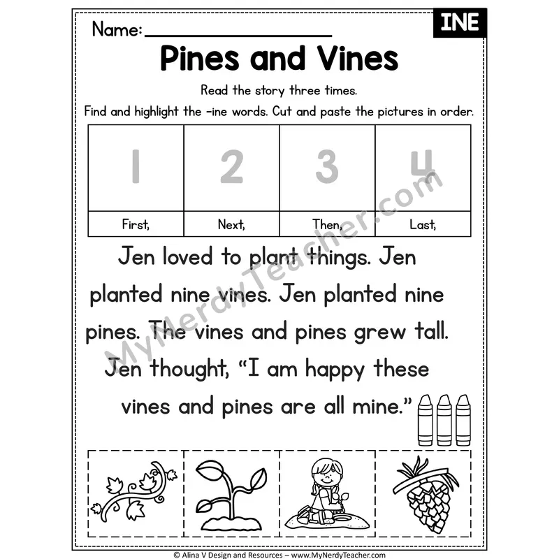 Long I VCe (i_e) Decodable Reader — Pines and Vines (INE)