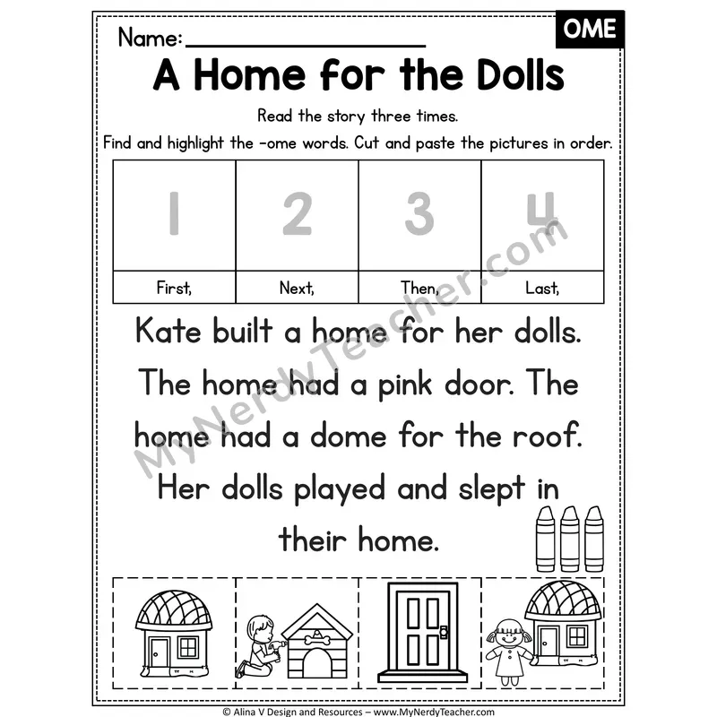 Long O VCe (o_e) Decodable Reader — A Home for the Dolls (OME)