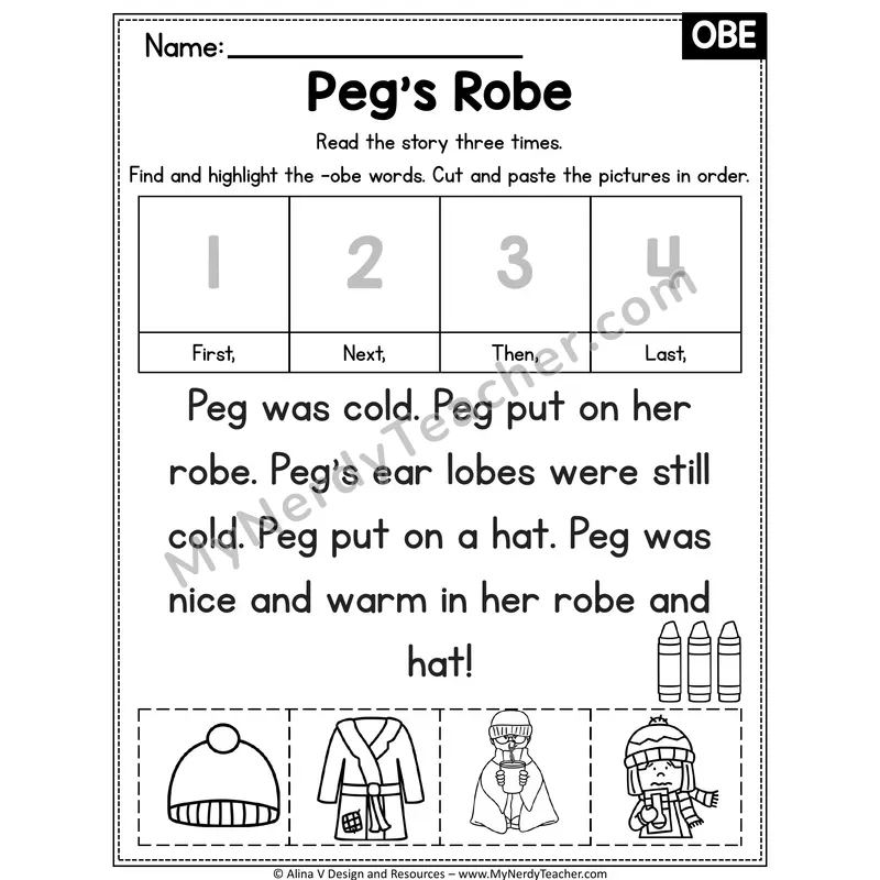 Long O VCe (o_e) Decodable Reader — Peg's Robe (OBE)