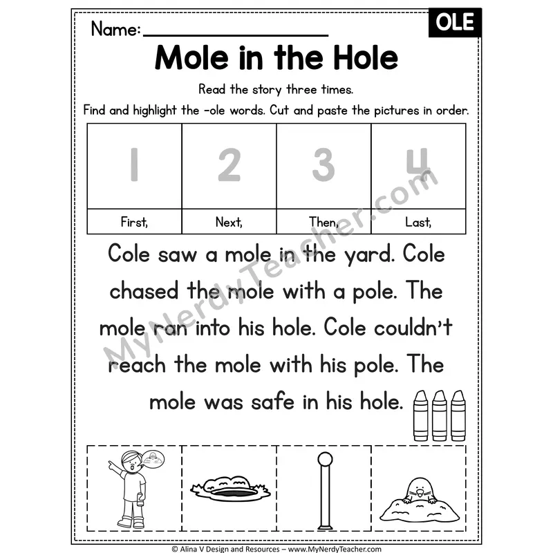Long O VCe (o_e) Decodable Reader — Mole in the Hole (OLE)