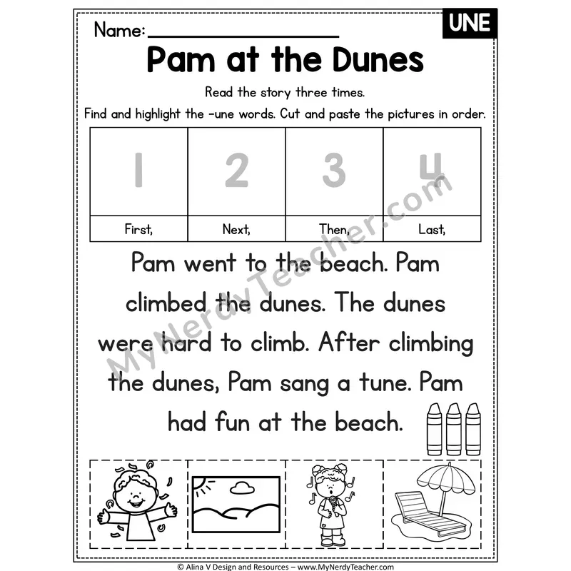 Long U VCe (u_e) Decodable Reader — Pam at the Dunes (UNE)