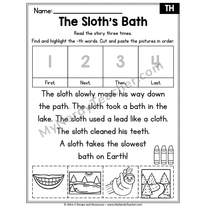 TH ending digraph Decodable Reader — The Sloth's Bath