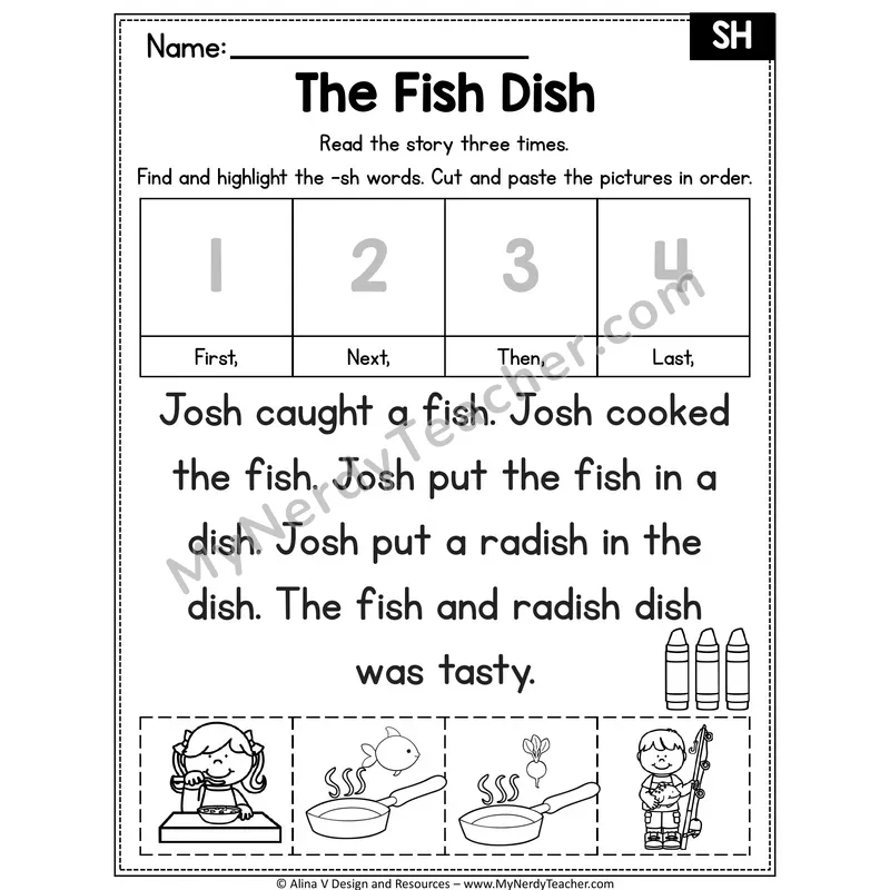 SH ending digraph Decodable Reader — The Fish Dish
