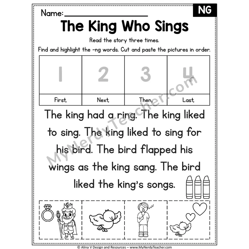 NG ending digraph Decodable Reader — The King Who Sings