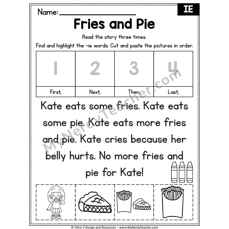 IE long I team Decodable Reader — Fries and Pie
