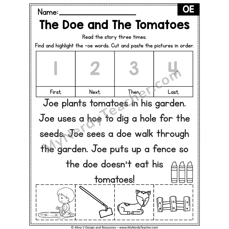 OE long O team Decodable Reader — The Doe and The Tomatoes