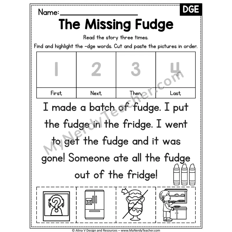 DGE trigraph Decodable Reader — The Missing Fudge