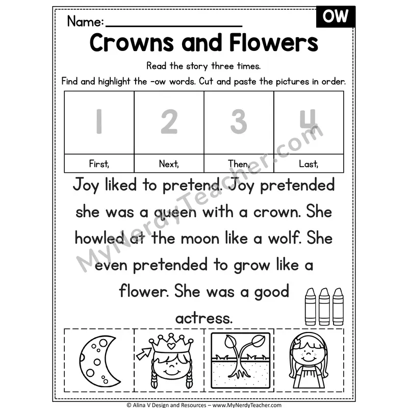 OW diphthong Decodable Reader — Crowns and Flowers