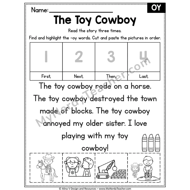 OY diphthong Decodable Reader — The Toy Cowboy