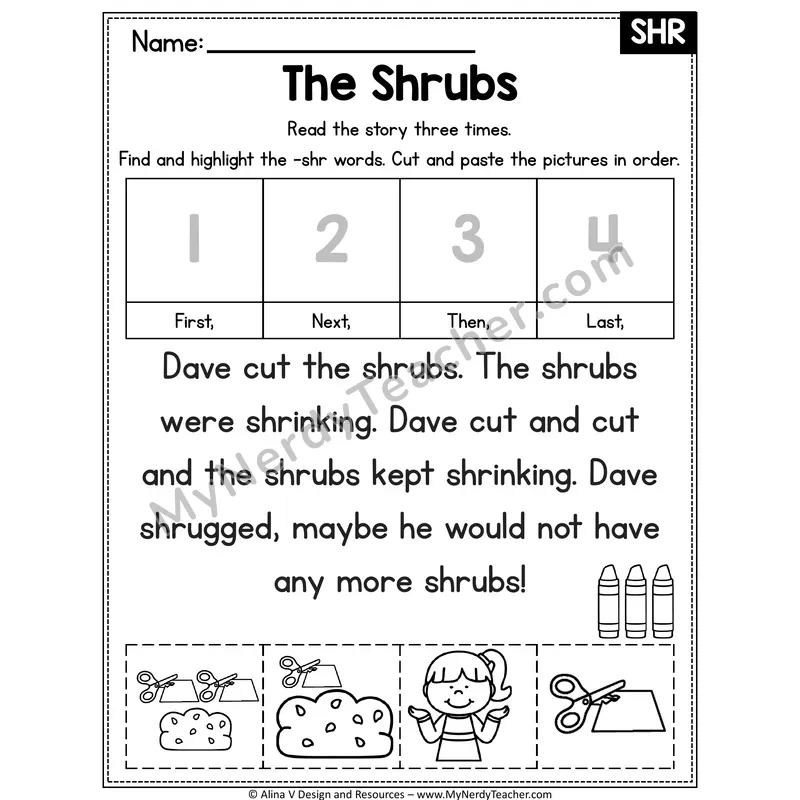 SHR beginning trigraph Decodable Reader — The Shrubs