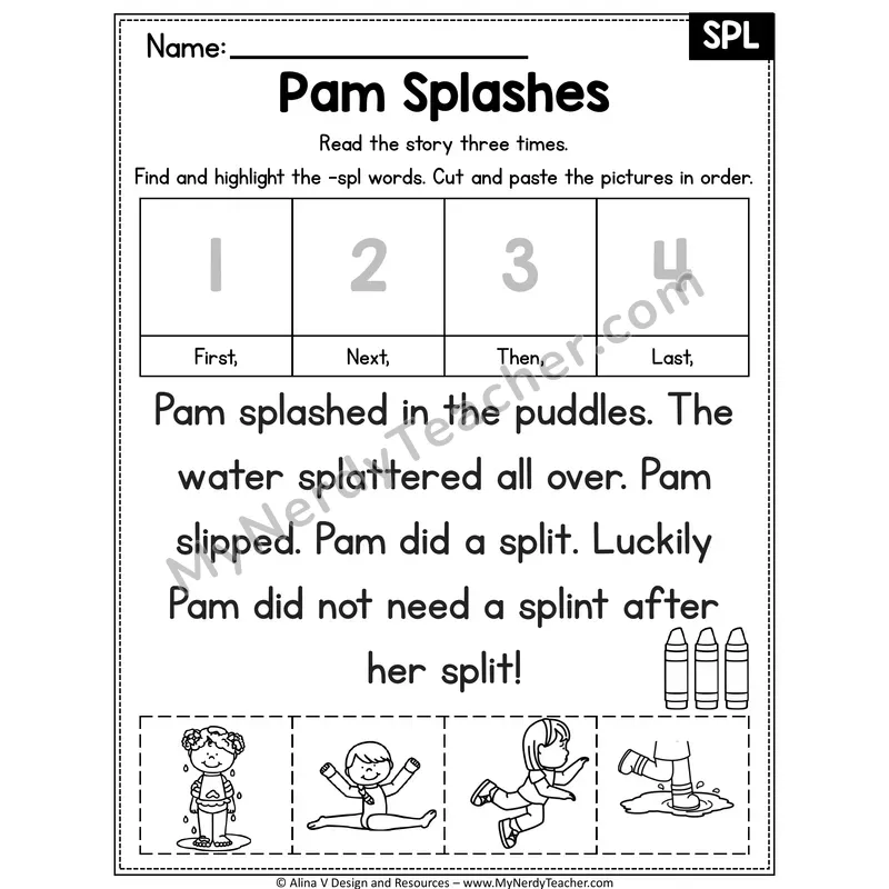 SPL beginning trigraph Decodable Reader — Pam Splashes
