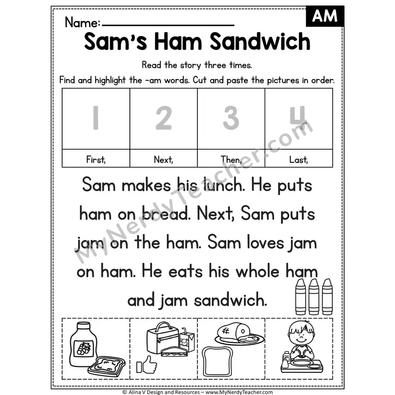 Short A CVC Editable Decodable Reader — Sam's Ham Sandwich (AM)
