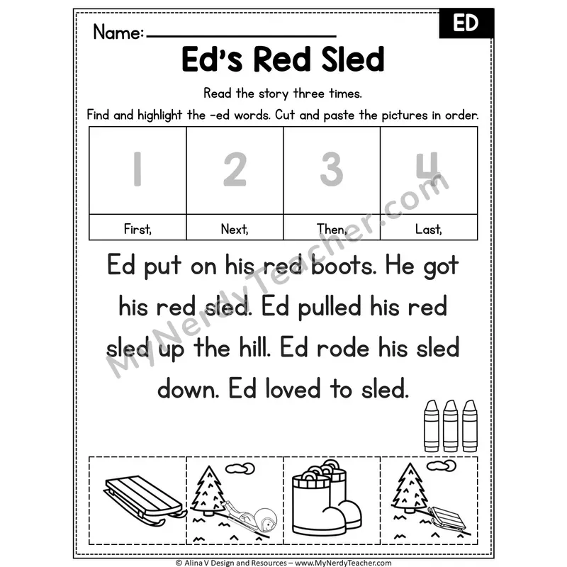 Short E CVC Editable Decodable Reader — Ed's Red Sled (ED)