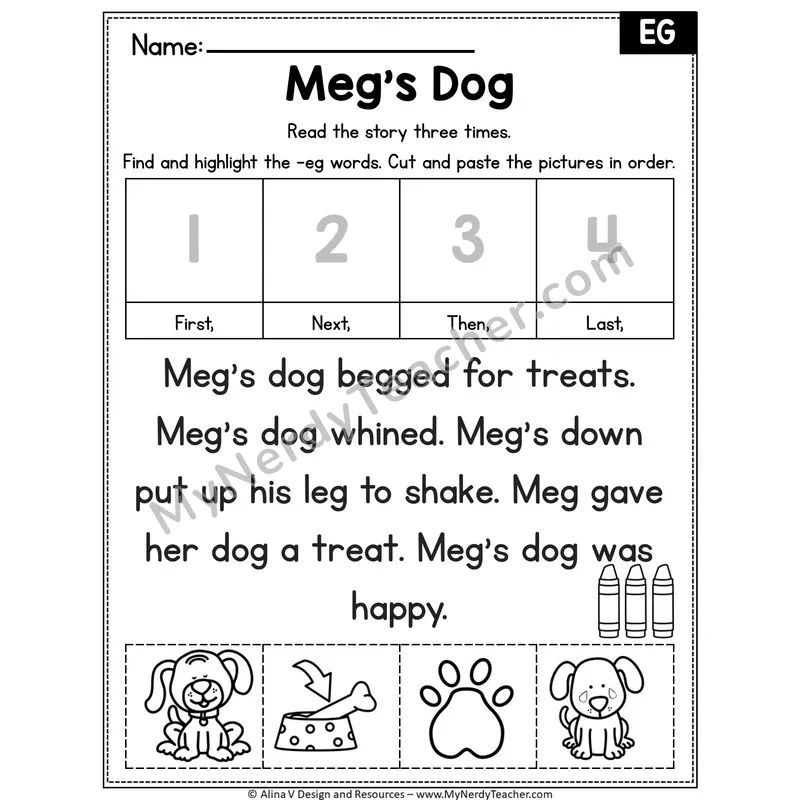 Short E CVC Editable Decodable Reader — Meg's Dog (EG)