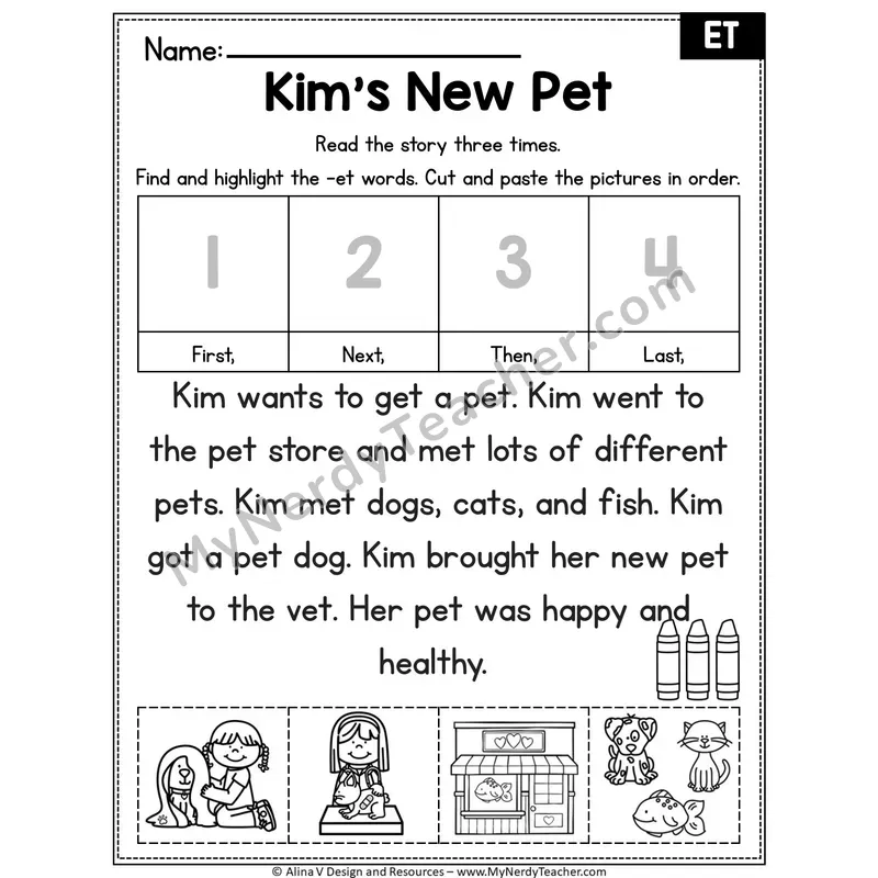 Short E CVC Editable Decodable Reader — Kim's New Pet (ET)
