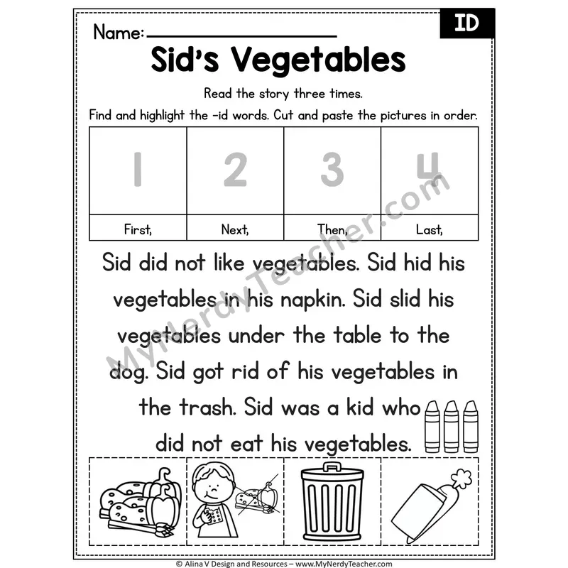 Short I CVC Editable Decodable Reader — Sid's Vegetables (ID)
