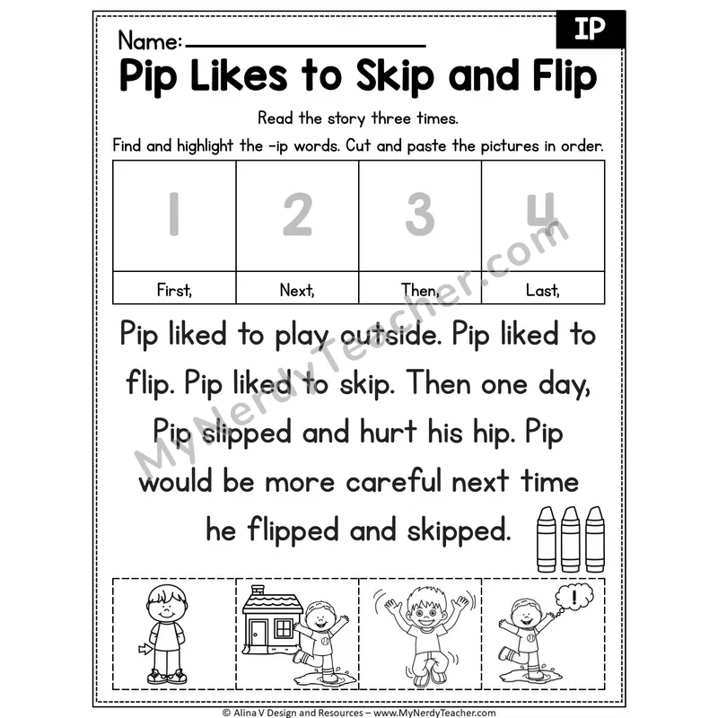 Short I CVC Editable Decodable Reader — Pip Likes to Skip and Flip (IP)