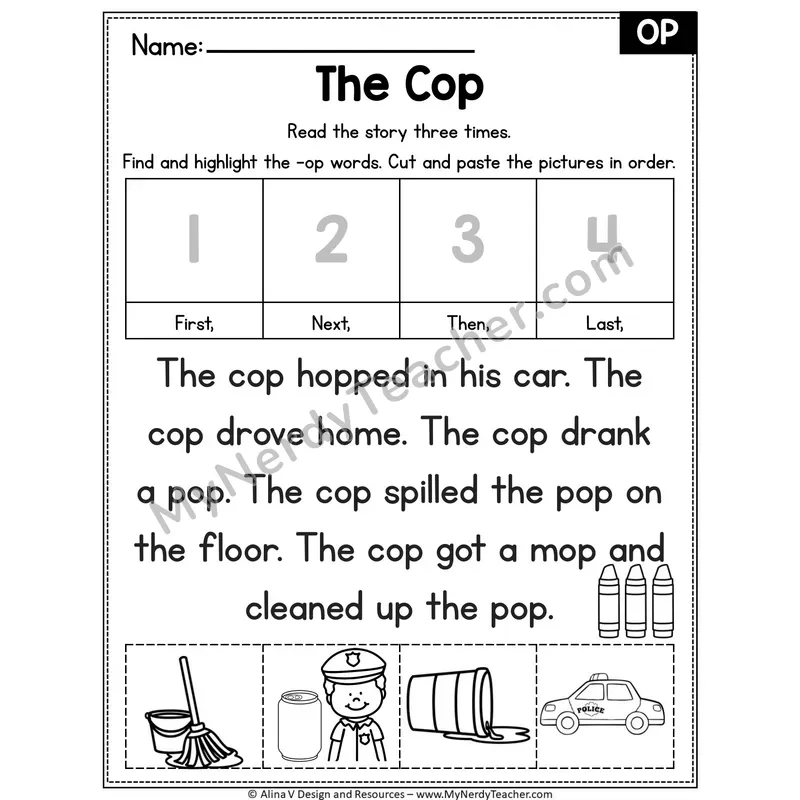 Short O CVC Editable Decodable Reader — The Cop (OP)