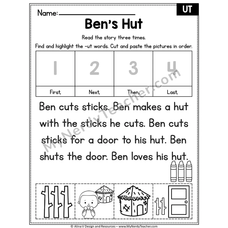 Short U CVC Editable Decodable Reader — Ben's Hut (UT)