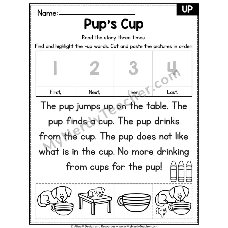 Short U CVC Editable Decodable Reader — Pup's Cup (UP)