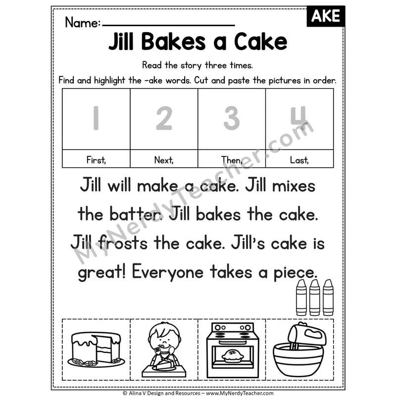 Long A VCe (a_e) Editable Decodable Reader — Jill Bakes a Cake (AKE)