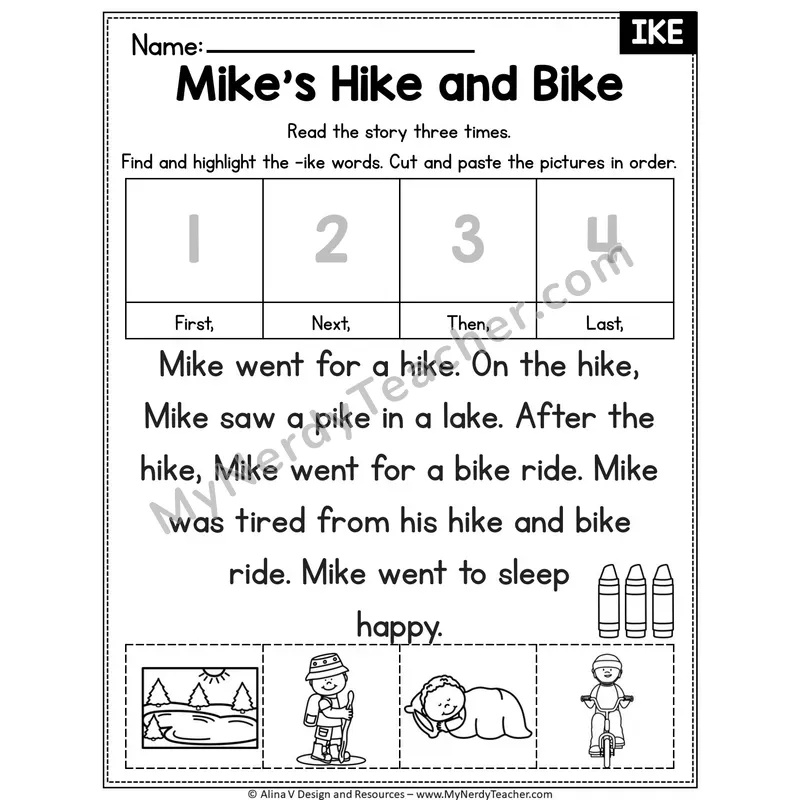 Long I VCe (i_e) Editable Decodable Reader — Mike's Hike and Bike (IKE)