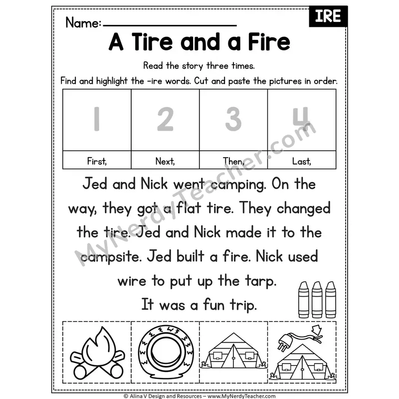 Long I VCe (i_e) Editable Decodable Reader — A Tire and a Fire (IRE)