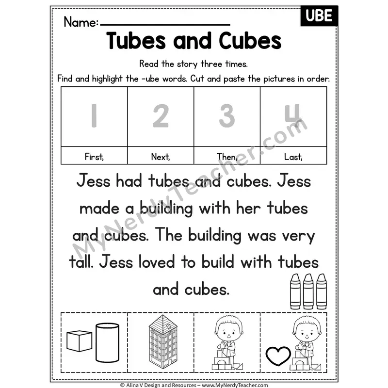 Long U VCe (u_e) Editable Decodable Reader — Tubes and Cubes (UBE)
